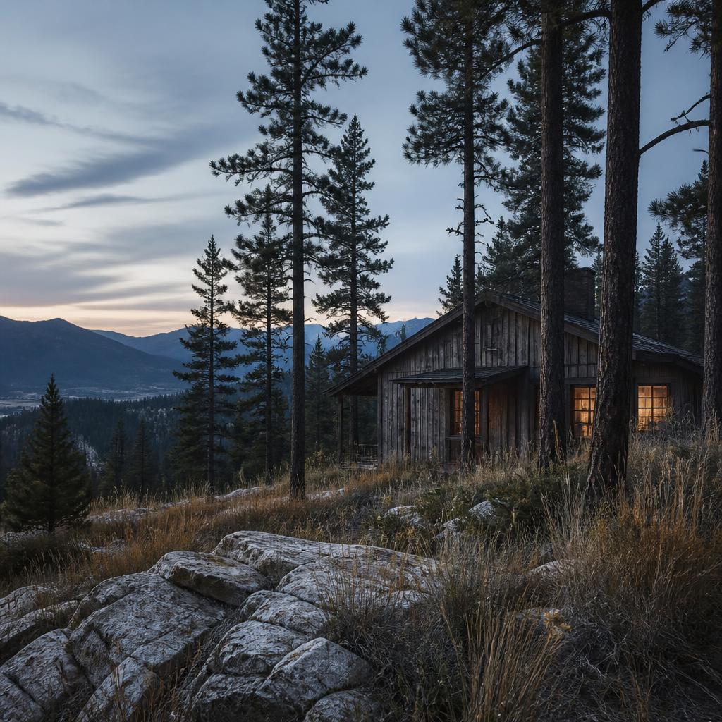 Illustrative concept: Cabin among Montana pines